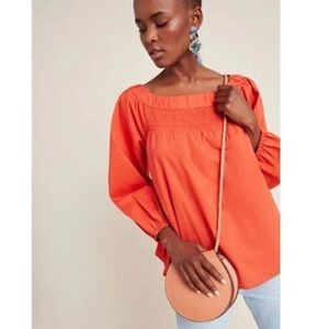 Anthropologie Maeve Jessie Coral Smocked Top